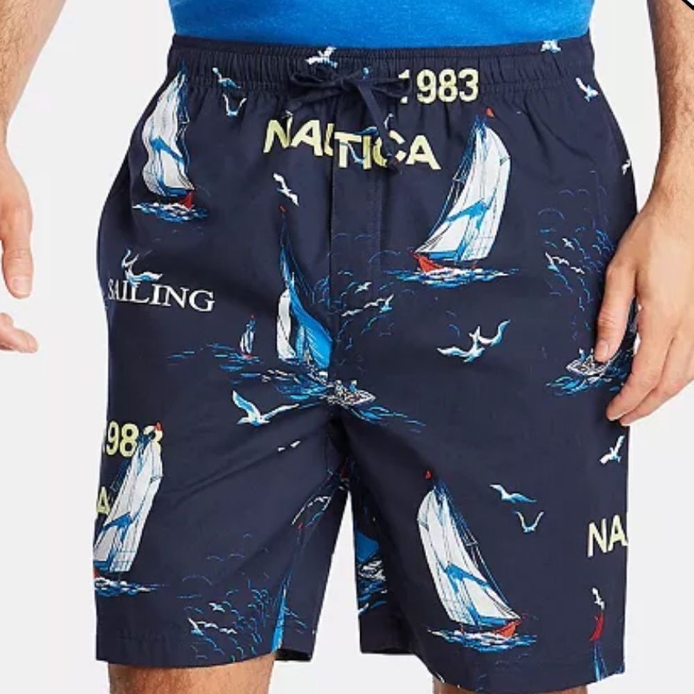 Nautica Men's Cotton Sailboat-Print Pajama Shorts Navy XL NWT IN PACKAGING‎
